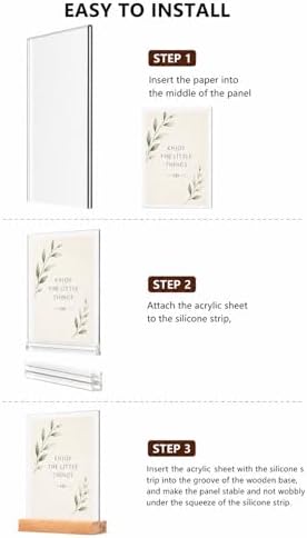 4x6 Acrylic Sign Holder with Beech Wood Base, 12 Pack Clear Double-Sided Tabletop Sign Display Stand, Dual-Use L/T Base for Menu, Wedding Table Number, Photo, Flyer and Retail Display (12, 4x6) - Image 3