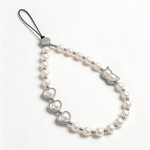 Phone Charm Beaded Strap Cute Cell Phone Wrist Straps String Accessories Hand Aesthetic Lanyard Wristlet Chain for iPhone 17 Pro Camera Case AirPods Bags Keychains Women Girls Classic Pearl by Casecond