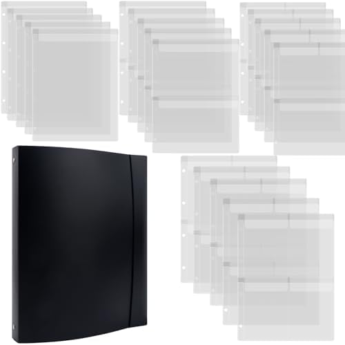 A4 Dies and Stamps Storage Book Binder Folder, Page Protectors Pockets Inserts Organizer for Cutting Dies Stencil Album Stamp Crafts, 1Pcs Black Storage Book Cover & 20 Inserts with 1/2/3/4 Pockets by CYFUNDESIGN