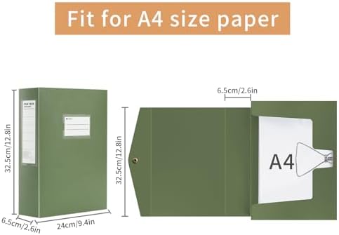 HUA JIE 2 Pack A4 Storage File Boxes Archives Case,65mm Spine-Green - Image 3