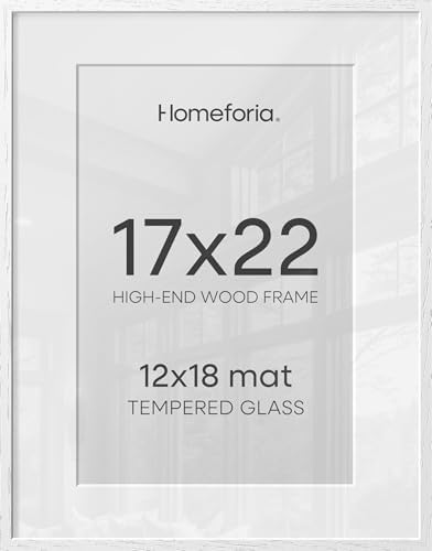 Homeforia 17x22 White Oak Picture Frame, High-End Wood, 12x18 Mat, Glass by Homeforia