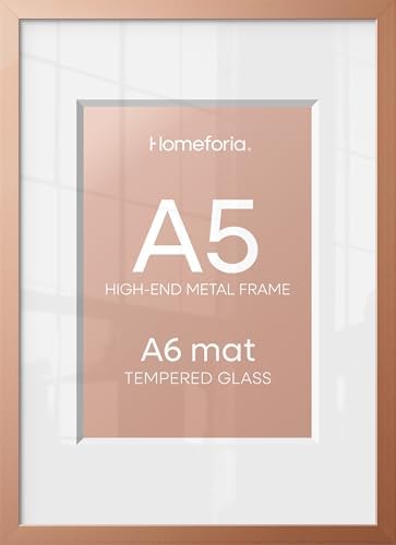 Homeforia A5 Rose Picture Frame, High-End Metal, A6 Mat, Glass by Homeforia