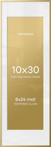 Homeforia 10x30 Gold Picture Frame, High-End Metal, 8x24 Mat, Glass by Homeforia