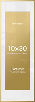 Homeforia 10x30 Gold Picture Frame, High-End Metal, 8x24 Mat, Glass by Homeforia