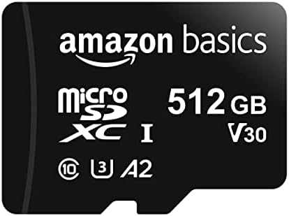 Amazon Basics microSDXC Memory Card with Full Size Adapter, A2, U3, Read Speed up to 100 MB/s, 512GB, Black by AmazonBasics