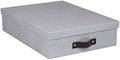 Bigso Oskar Canvas Fiberboard Document Letter Box - File Organizer Box for Important Paperwork - Document Storage with a Lid & Leather Handle - 3.3 in x 10.2 in x 13.8 in - Ash by Bigso