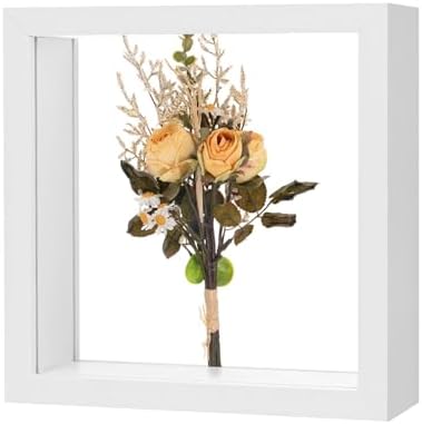 M METERXITY 1-Pack Dried Flower Frame, 6 x 6 Inch Double Acrylic Wooden Dried Flower Photo Floating Frame for Tabletop/DIY/Handicrafts [White] by MMETERXITY