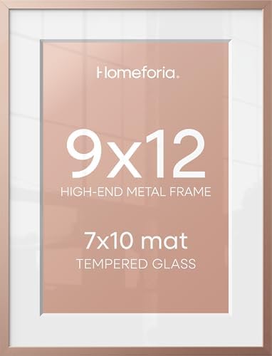 Homeforia 9x12 Rose Picture Frame, High-End Metal, 7x10 Mat, Glass by Homeforia