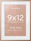 Homeforia 9x12 Rose Picture Frame, High-End Metal, 7x10 Mat, Glass by Homeforia