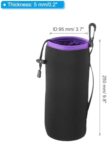 PATIKIL Camera Lens Bag, 2 Pcs 3.7" ID x 9.8" H Cylindrical Drawstring Lens Pouch with Thick Protective Neoprene, Lens Case for DSLR Camera Lens, Water Coffee Cups Black, Purple - Image 2