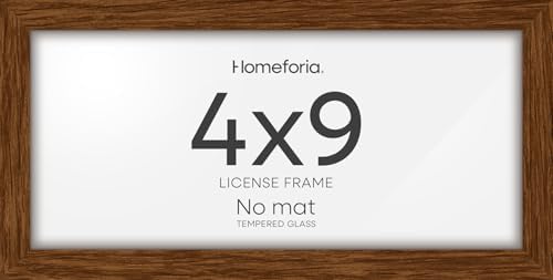 Homeforia 4x9 Brown Oak Business License Frame, High-End Wood, Glass by Homeforia