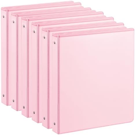 SUIN 1-inch 3 Ring Binder with 2 Interior Pockets, 1''Durable Binders Holds US Letter Size 8.5'' x 11'' Paper - Versatile Binders for Office, Home, and School Use, 6 Pack Pastel Pink by SuinOffice