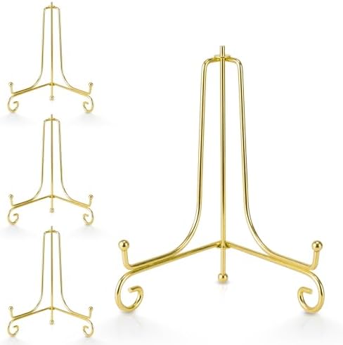 Artliving Plate Stands for Display, 8 Inch Decorative Plate Holder, Metal Picture Stand for Table, Small Easels for Display Card, Photo, and PSA Slab - Ideal for Party and Wedding (Gold, 4 Pack) by Artliving