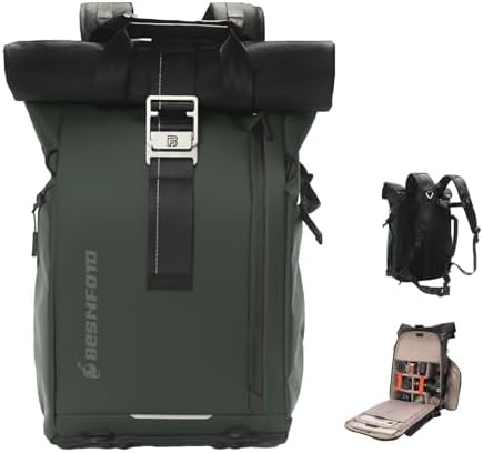 Besnfoto Camera Backpack, Waterproof Travel Camera Bag for Photographer Expandable Roll Top Photography Case for DSLR SLR Mirrorless Camera Fit up to 15.6 inch Laptop with Rain Cover by Besnfoto