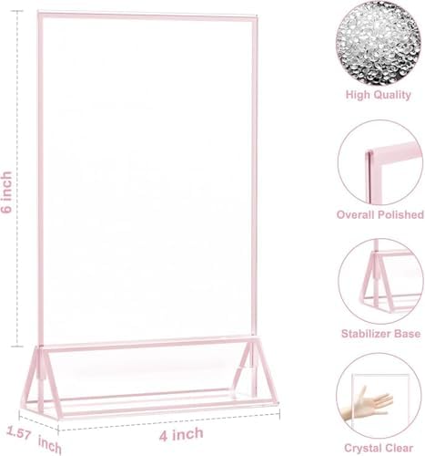 EHWINE 12 Pack Acrylic Sign Holder 4 x 6, Double-Sided Stand up Table Top Sign Holders, Pink Acrylic Picture Frame Menu Flyer Paper Holder Display Stand for Office Business Store Wedding Party - Image 4