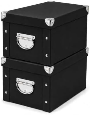 GUOZI Collapsible Storage Box, Decorative Memory Box with Lid & Metal Reinforced Corners, Organizer Gift Box for Keepsake Toy Photos Office Nursery Wardrobe Bookshelf (2Pcs-Black, 35 * 25 * 17.5cm) by GUOZI