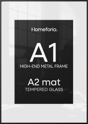 Homeforia A1 Black Poster Frame, High-End Metal, A2 Mat, Glass by Homeforia