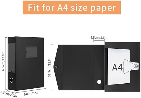 HUA JIE 2 Pack A4 Storage File Boxes Archives Case,65mm Spine-Black - Image 4