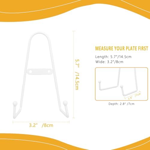 YY YEARCHY Metal Plate Stand Holder, Wall Hanging Display Rack, Sturdy Iron Easel for Displaying Plates (6-12 Inch), Bowls, Platters, Art, Photos, Books(4, White, 6"x3.1"x2.8") - Image 3