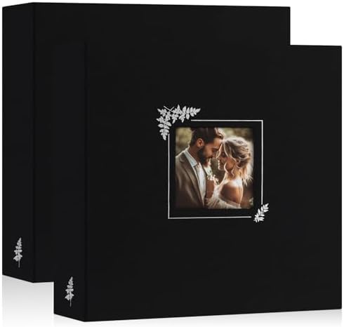 Lanpn 2 Packs Scrapbook Photo Album 12x12, Linen Window Design Cover Top Load 3 Ring Folder Binder Photo Book Photobook 12 x 12 inch with 30 Plastic Sleeves 60 Pages (Black) by Lanpn