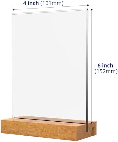 4x6 Inch Acrylic Sign Holder with Wooden Base, Desktop Display Stand (4x6 6Pack) - Image 3