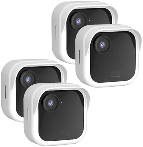 Silicone Case Cover for All-New Blink Outdoor 4 (4th Gen) - Weatherproof Protective Skin Cover with Hat Brim for All-New Blink Outdoor 4 & 2K Smart Security Camera (White, 4 Pack) by QOPOTO