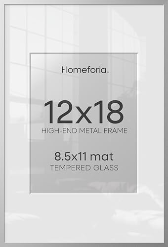 Homeforia 12x18 Silver Picture Frame, High-End Metal, 8.5x11 Mat, Glass by Homeforia