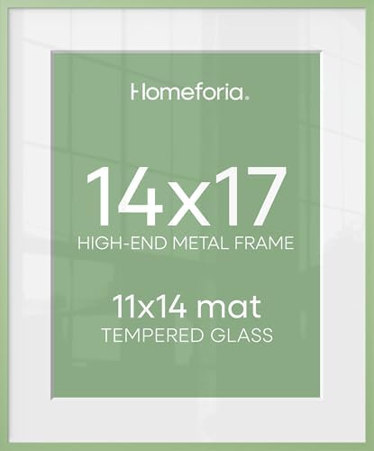 Homeforia 14x17 Green Picture Frame, High-End Metal, 11x14 Mat, Glass by Homeforia