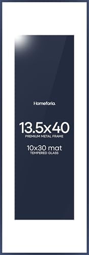Homeforia 13.5x40 Blue Picture Frame, High-End Metal, 10x30 Mat, Glass by Homeforia