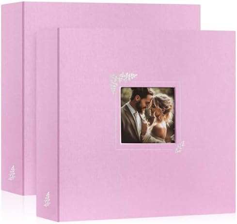 Lanpn 2 Packs Scrapbook Photo Album 12x12, Linen Window Design Cover Top Load 3 Ring Folder Binder Photo Book Photobook 12 x 12 inch with 30 Plastic Sleeves 60 Pages (Pink) by Lanpn