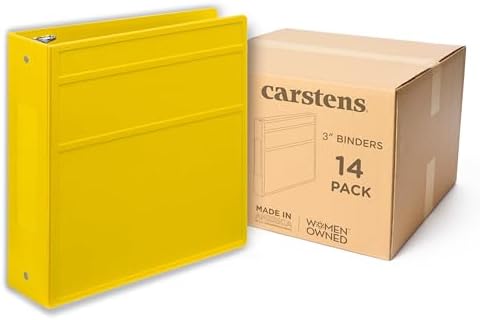 Carstens 3-Inch Heavy Duty 3-Ring Binder - Side Opening, Yellow, Durable Plastic, Precision No-Gap Rings, Waterproof Cover, No Pockets, Holds 400 US Letter Sheets, BPA-Free, Made in USA (1709-3R) by Carstens