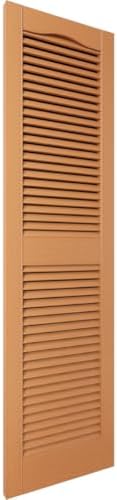 12"W x 52"H Lifetime Vinyl, Standard Cathedral Top Center Mullion, Open Louver Shutters, w/Installation Shutter-Lok's & Matching Screws (Per Pair), Treated Cedar - Image 3