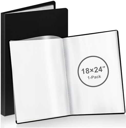 Lewtemi A2 Heavy Duty Binder with Plastic Sleeves 18 x 24 Inch Portfolio Folder with 30 Clear Sheet Protectors Art Portfolio Folder for Artwork Poster Protector for Paper Album Storage Display (Black) by Lewtemi