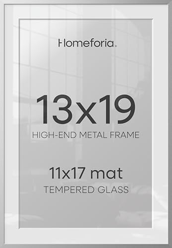 Homeforia 13x19 Silver Picture Frame, High-End Metal, 11x17 Mat, Glass by Homeforia
