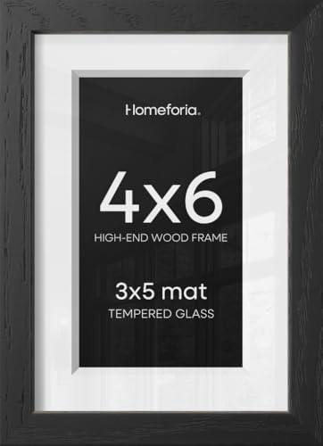 Homeforia 4x6 Black Oak Picture Frame, High-End Wood, 3x5 Mat, Glass by Homeforia