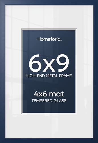 Homeforia 6x9 Blue Picture Frame, High-End Metal, 4x6 Mat, Glass by Homeforia