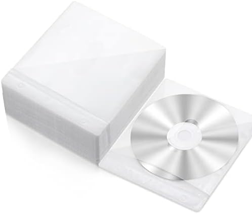 Harloon 100 Pack White Cd DVD Sleeves Envelopes Bulk Double Sided by Muasung