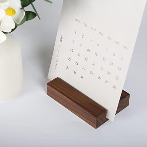 UNIQOOO 3.5" Walnut Wood Stand for Monthly Desk Calendar, Wooden Block Base, Cardstock Holder, For Office Home Retail Reception Decor, Photo Display, 2 Pack - Image 5