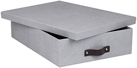 Bigso Oskar Canvas Fiberboard Document Letter Box - File Organizer Box for Important Paperwork - Document Storage with a Lid & Leather Handle - 3.3 in x 10.2 in x 13.8 in - Ash - Image 2