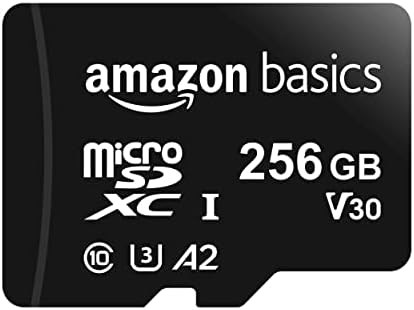 Amazon Basics microSDXC Memory Card with Full Size Adapter, A2, U3, Read Speed up to 100 MB/s, 256GB, Black by AmazonBasics
