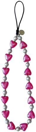 Drawwind Phone Charm Beaded Wristlet Strap Universal Cell Phone Lanyard Cute Bracelet Wrist Strap Beaded Chain String Handmade Accessories for Case Camera Bags (Hot Pink Hearts) by Drawwind
