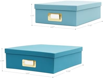 2-Piece Decorative Storage Boxes with Lids, Ocean Blue and Sky Blue combination Document Organizers with Gold Label Holders, Home Decor, Photo Storage, Files Organizer and Keepsake Box - Image 6