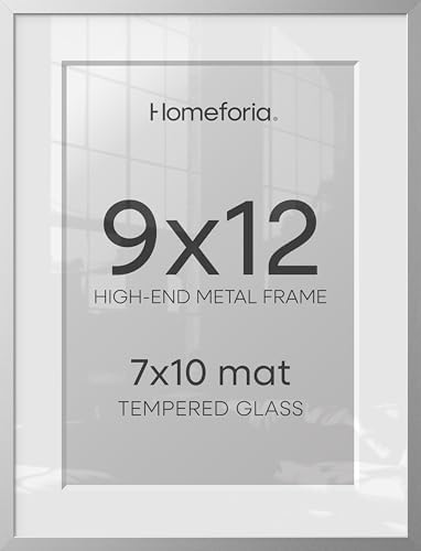 Homeforia 9x12 Silver Picture Frame, High-End Metal, 7x10 Mat, Glass by Homeforia