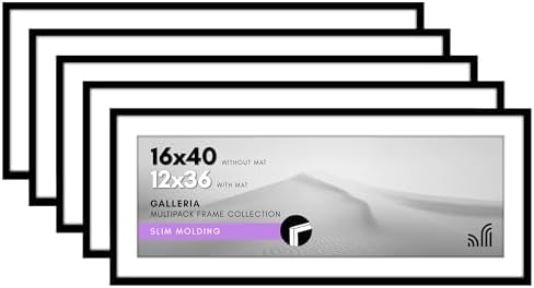 Americanflat 16x40 Poster Frame 5-Pack - Matted to 12x36 - Black by Americanflat