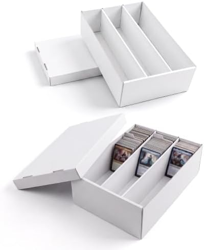Calenzana 2400-Count Trading Cardboard Card Storage Boxes 2 Pack, 3 Row White Card Box with 24 Dividers, MTG, TCG Card Organizer by Calenzana