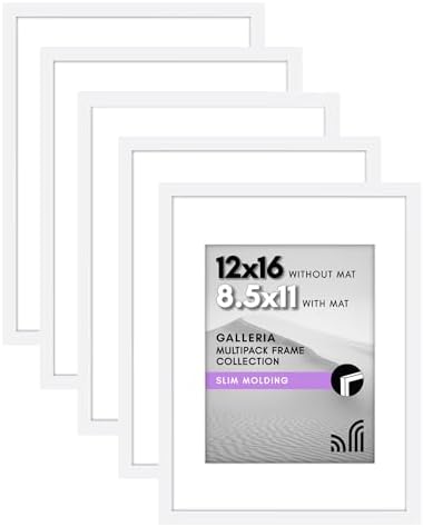 Americanflat 12x16 Picture Frame 5-Pack - Matted to 8.5x11 - White by Americanflat
