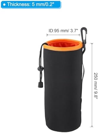 PATIKIL Camera Lens Bag, 2 Pcs 3.7" ID x 9.8" H Cylindrical Drawstring Lens Pouch with Thick Protective Neoprene, Lens Case for DSLR Camera Lens, Water Coffee Cups Black, Orange - Image 2