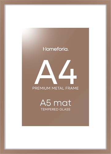 Homeforia A4 Mocha Picture Frame, High-End Metal, A5 Mat, Glass by Homeforia