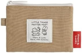 Monolike Happy and Lucky Card Case, Beige - Small Nylon Pouch, Portable Keychain Coin Purse, Waterproof Card Sleeve, Compact Daily Organizer Case by Onlythingsilike