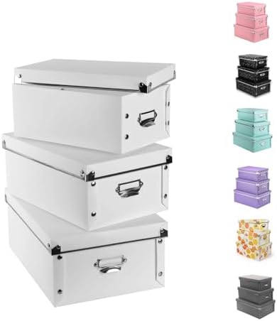 XUCHUN Decorative Storage Box with Lids,Set of 3 Waterproof Foldable Plastic Box Multiple Sizes for Socks/Office（White） by XUCHUN